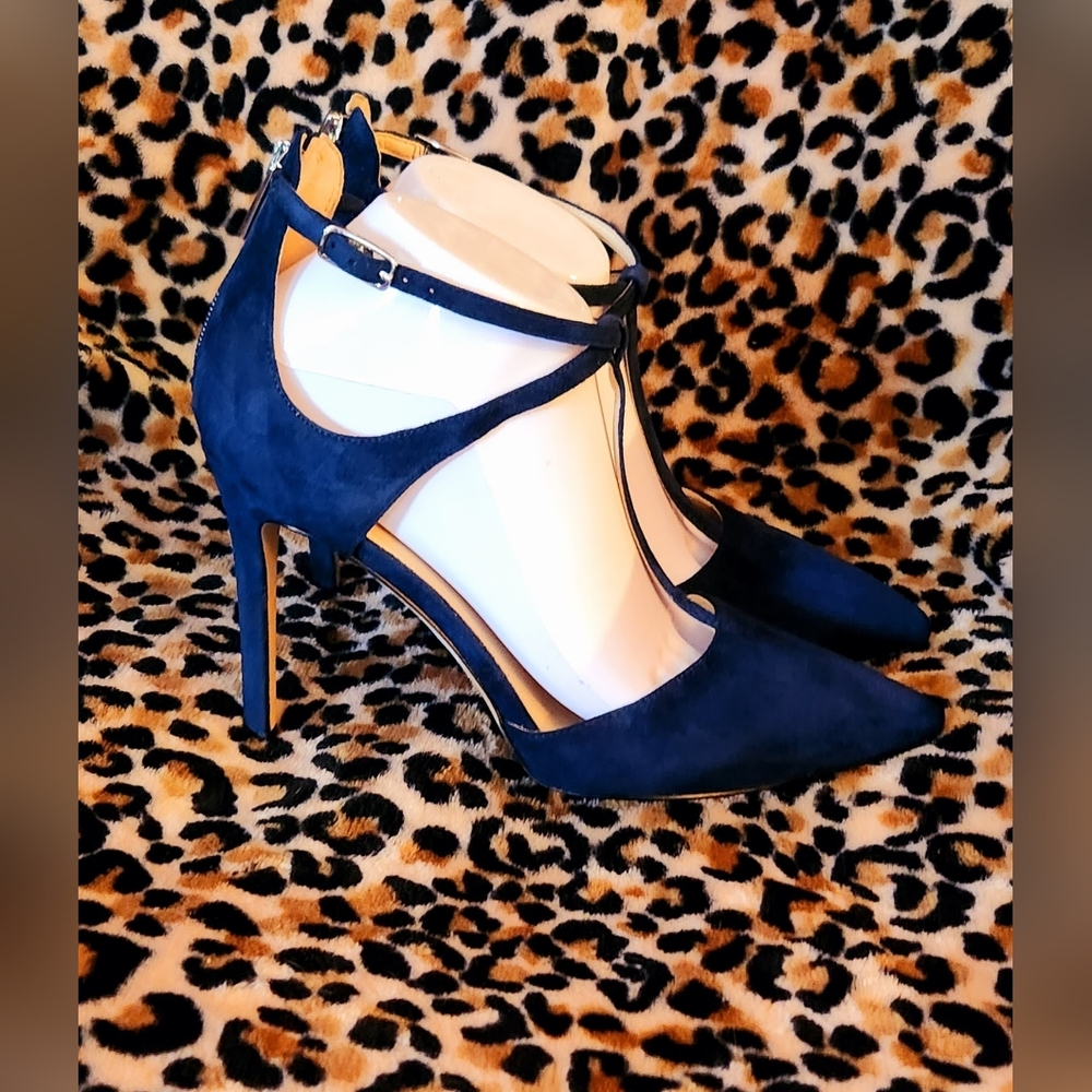 Nine West Teresa T-Strap Pumps in Navy Suede - Picture 3 of 16
